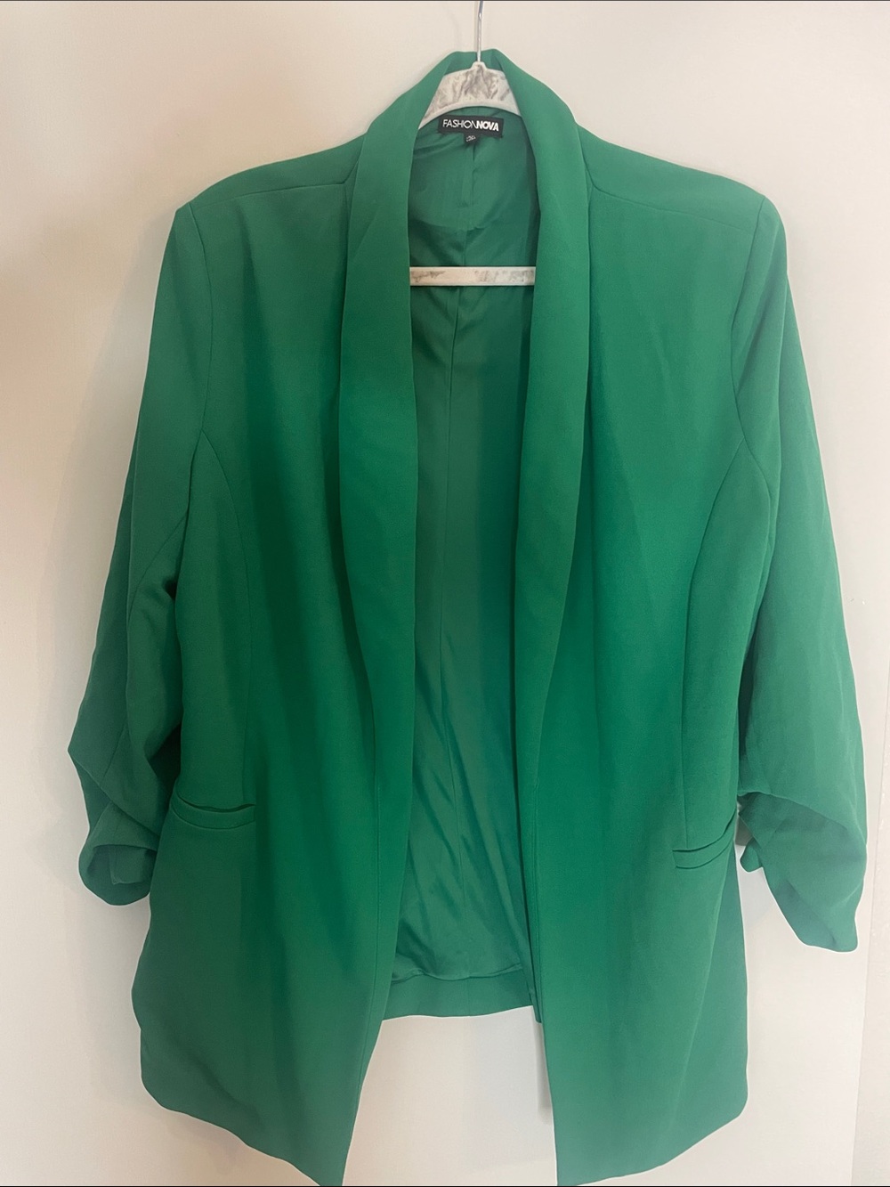 Fashion Nova Green Open-Front Draped Blazer
